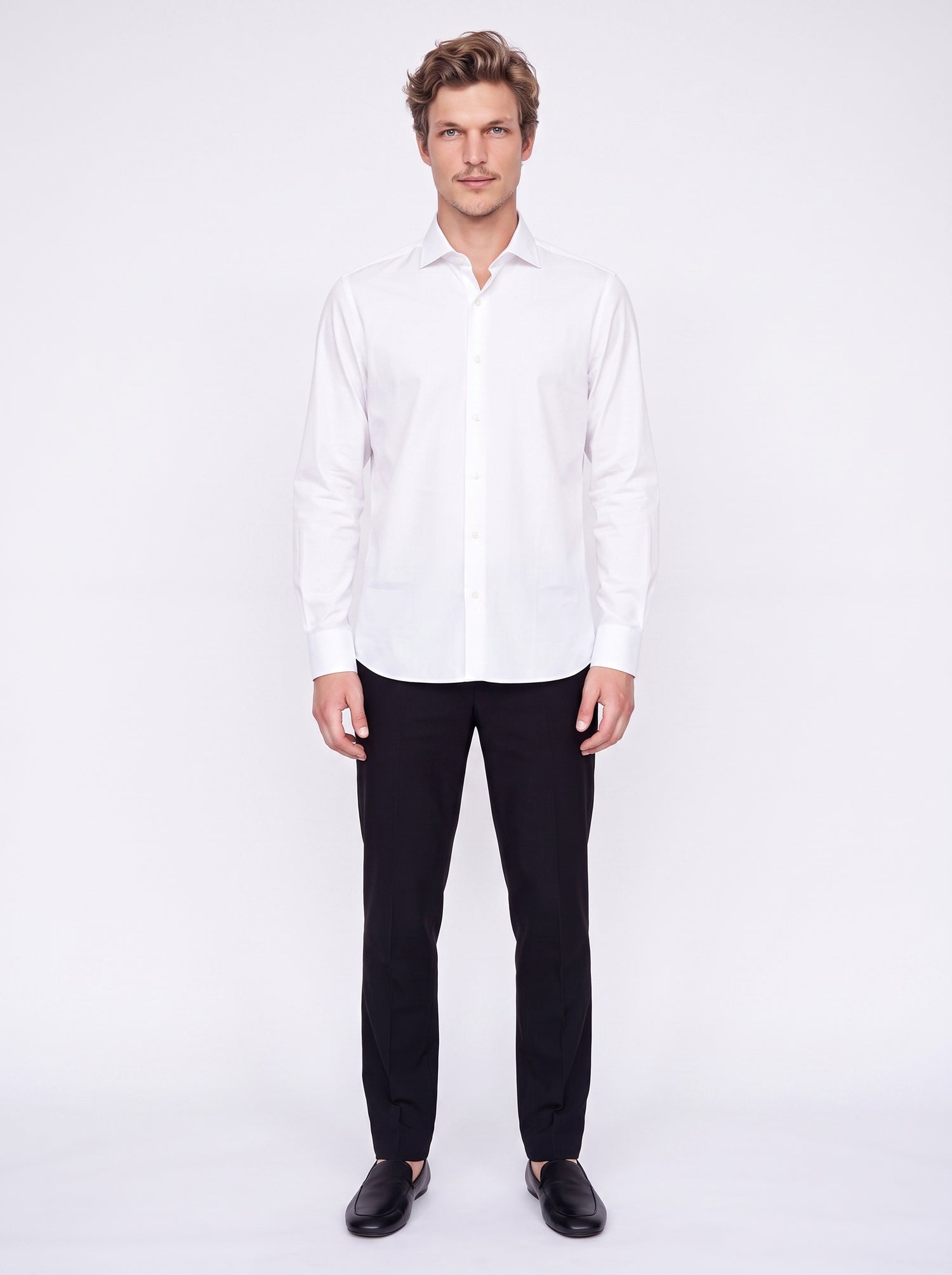 Camicia classica in cotone elasticizzato bianco collo francese vestibilità tailor