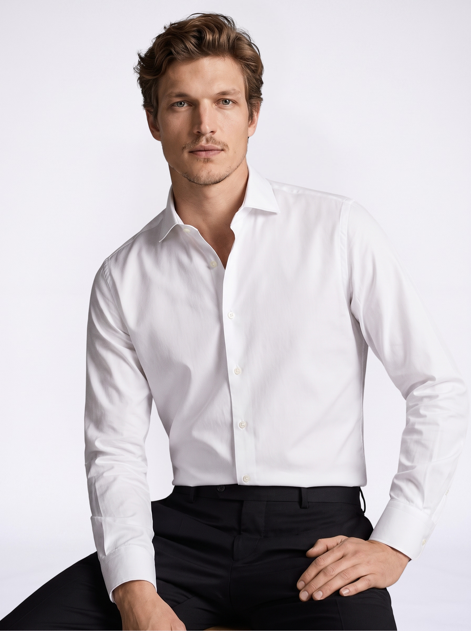 Camicia classica in cotone elasticizzato bianco collo francese vestibilità tailor