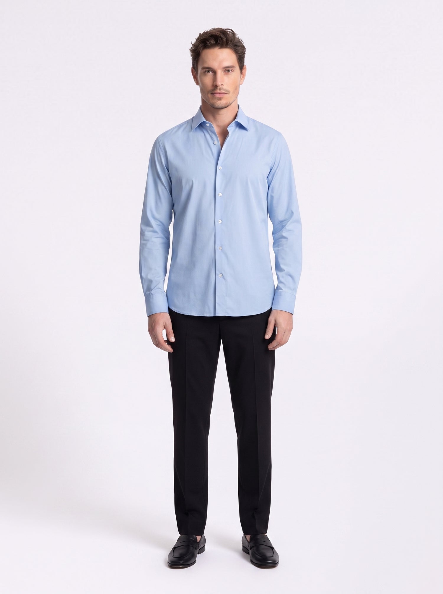 Camisa de hombre de tejido técnico sin planchado azul claro
