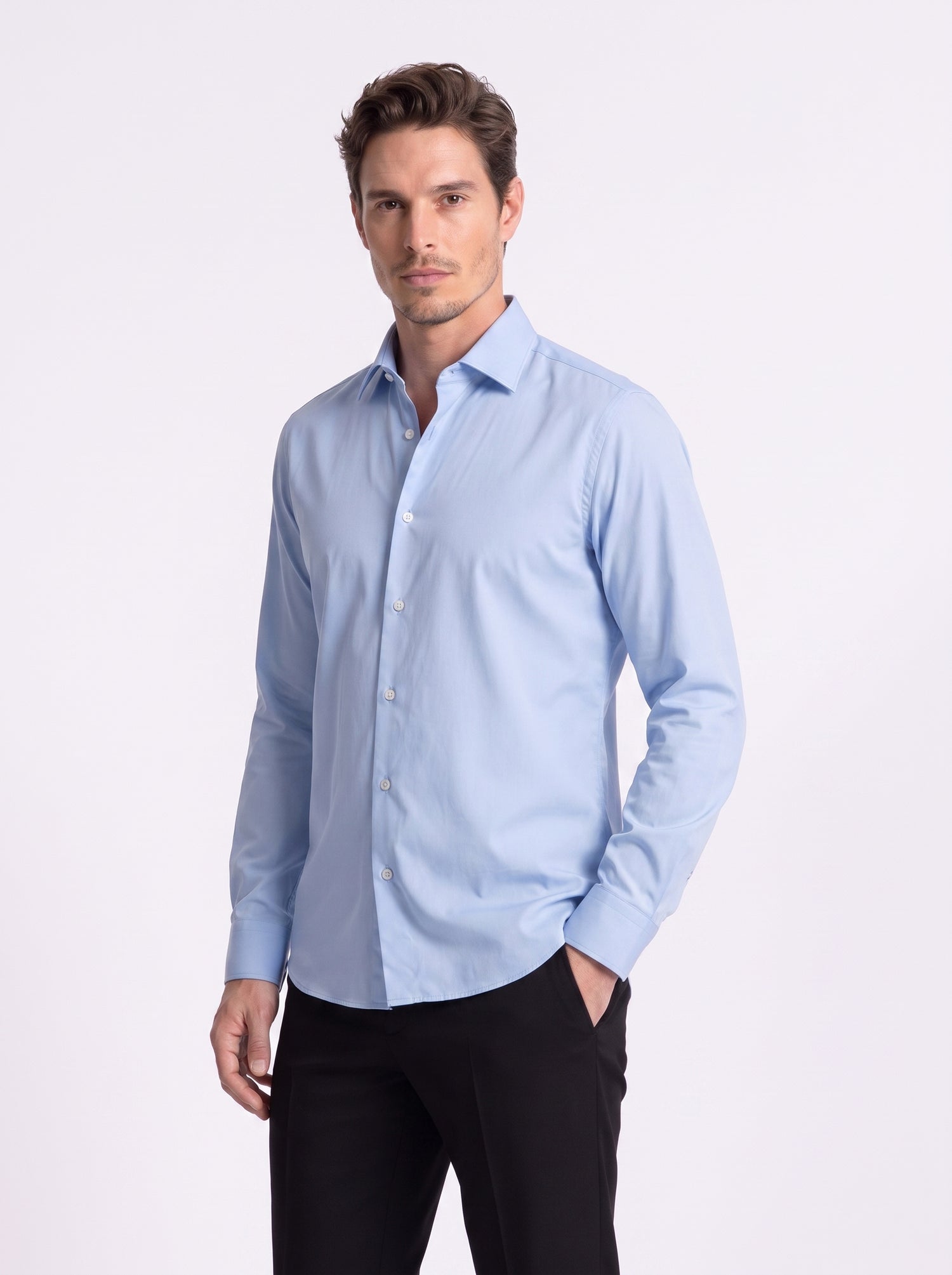 Camicia uomo tessuto tecnico no stiro azzurro