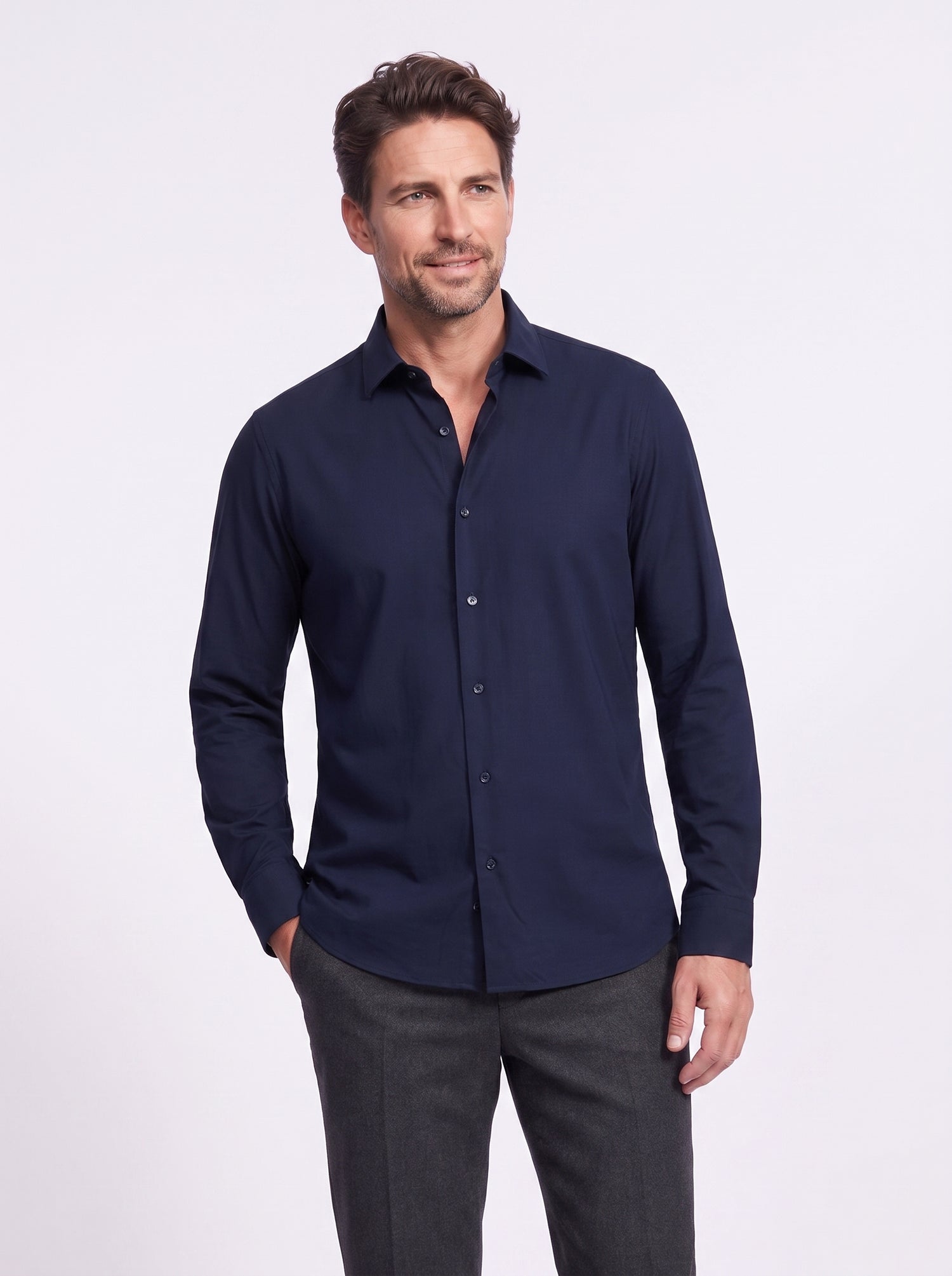 Camicia tessuto tecnico no stiro blu