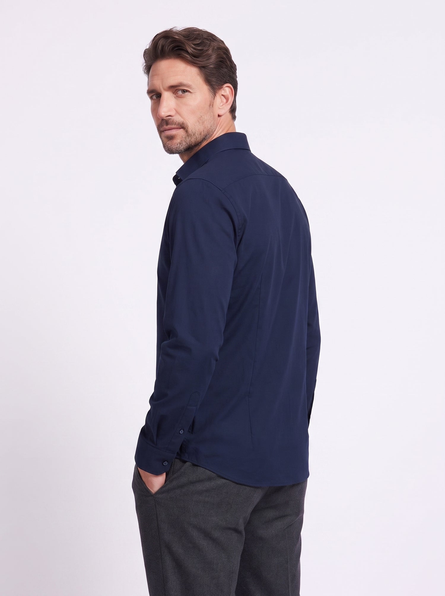 Camisa de tejido técnico sin planchado azul