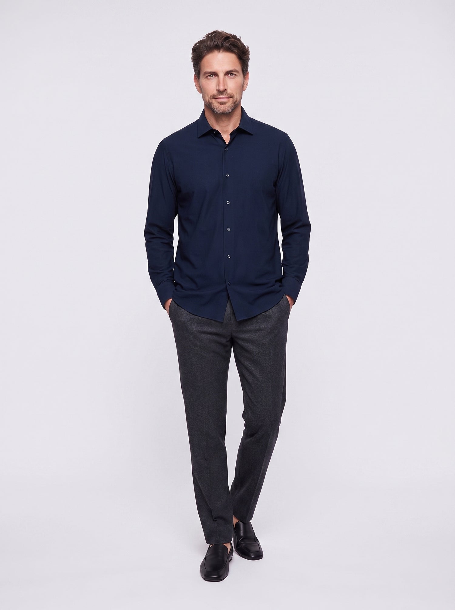 Camisa de tejido técnico sin planchado azul