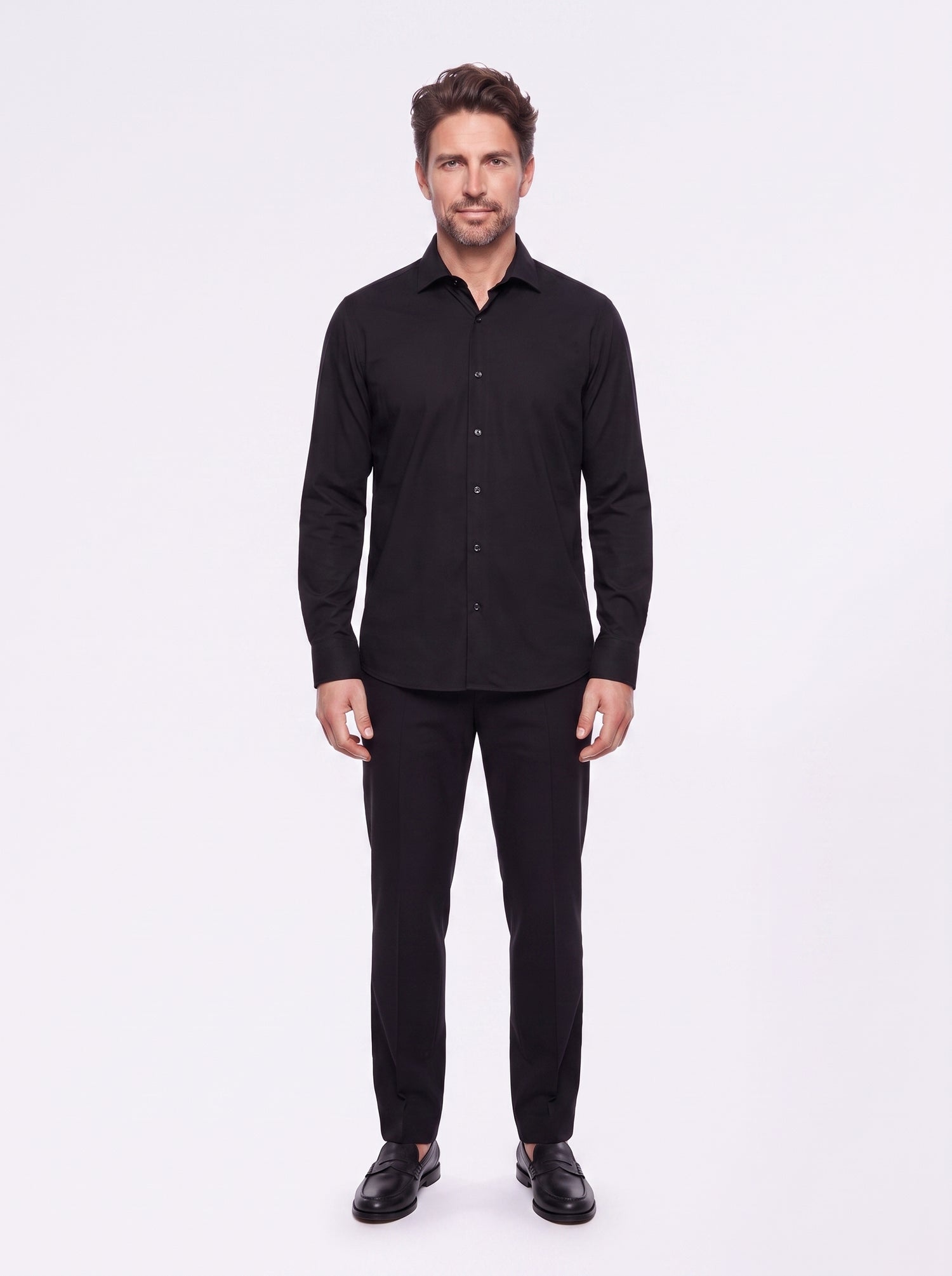 Camisa de tejido técnico no necesita planchado negra
