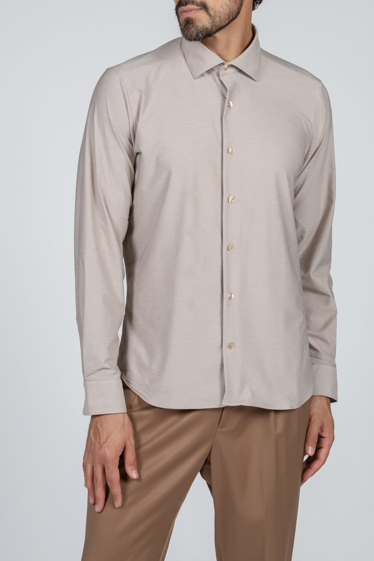 Active men's shirt, solid beige, French collar