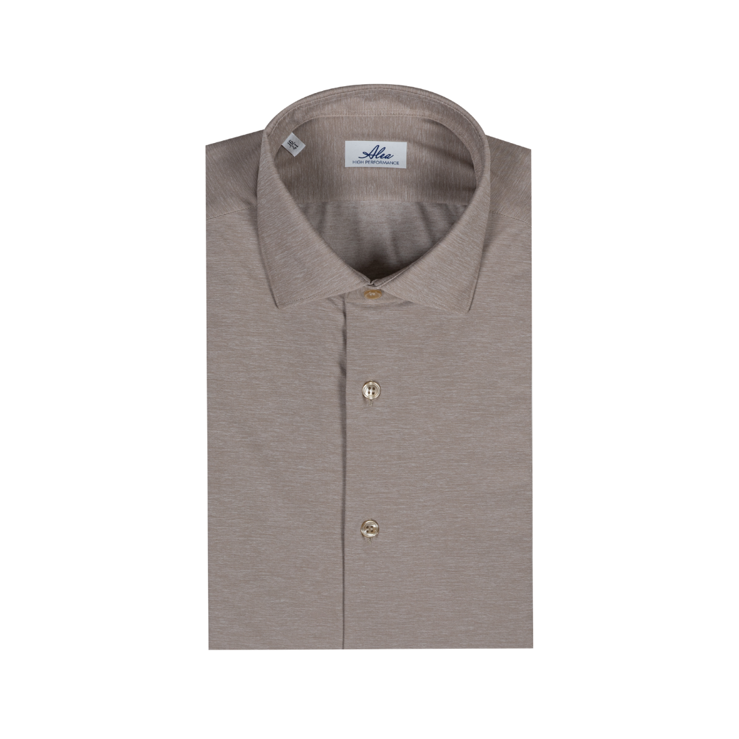Active men's shirt, solid beige, French collar