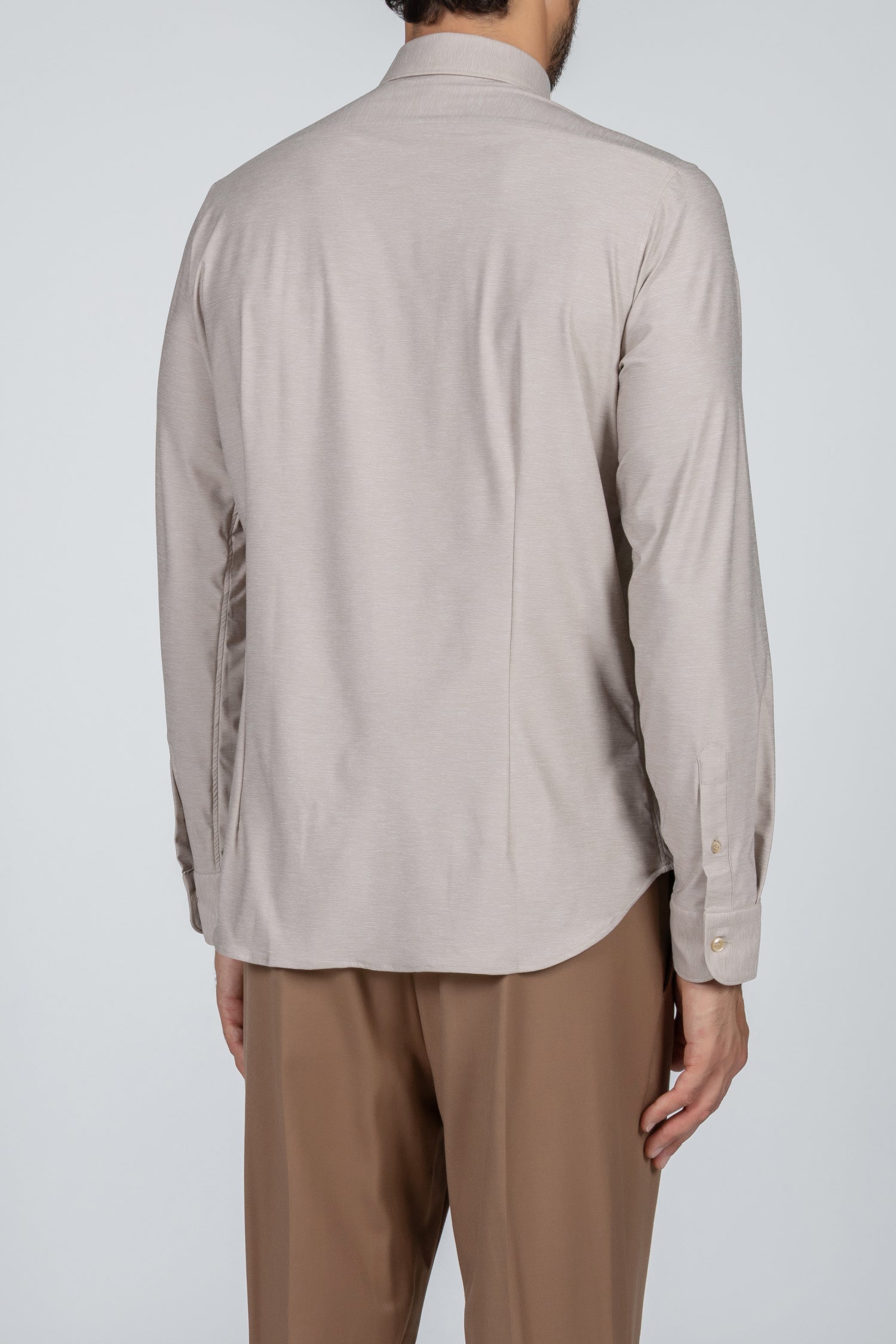 Camicia da uomo Active tinta unita beige, collo francese