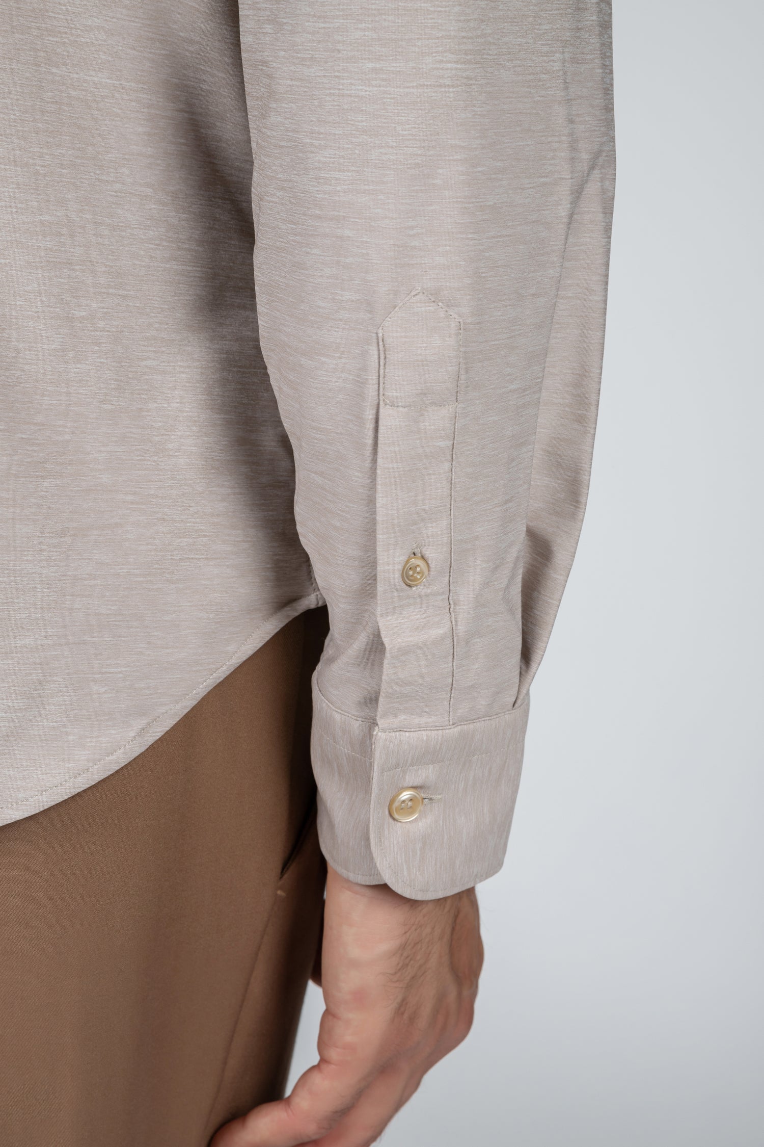 Camicia da uomo Active tinta unita beige, collo francese