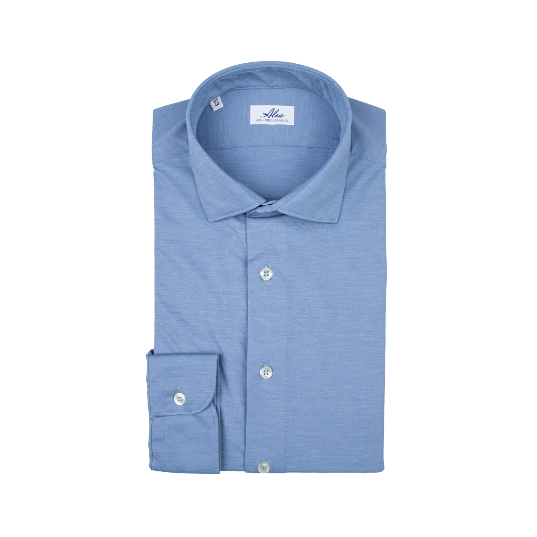 Active men's shirt, solid color, light blue, French collar
