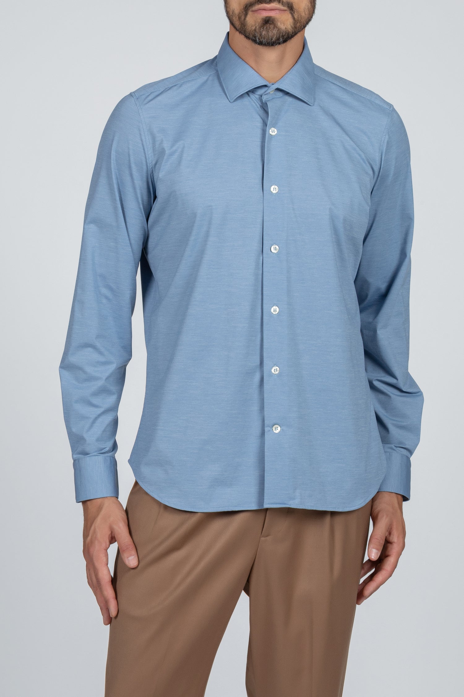 Active men's shirt, solid color, light blue, French collar
