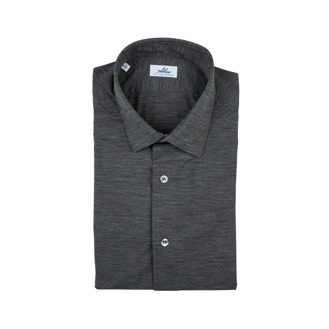 Active men's shirt, solid green melange, Italian collar