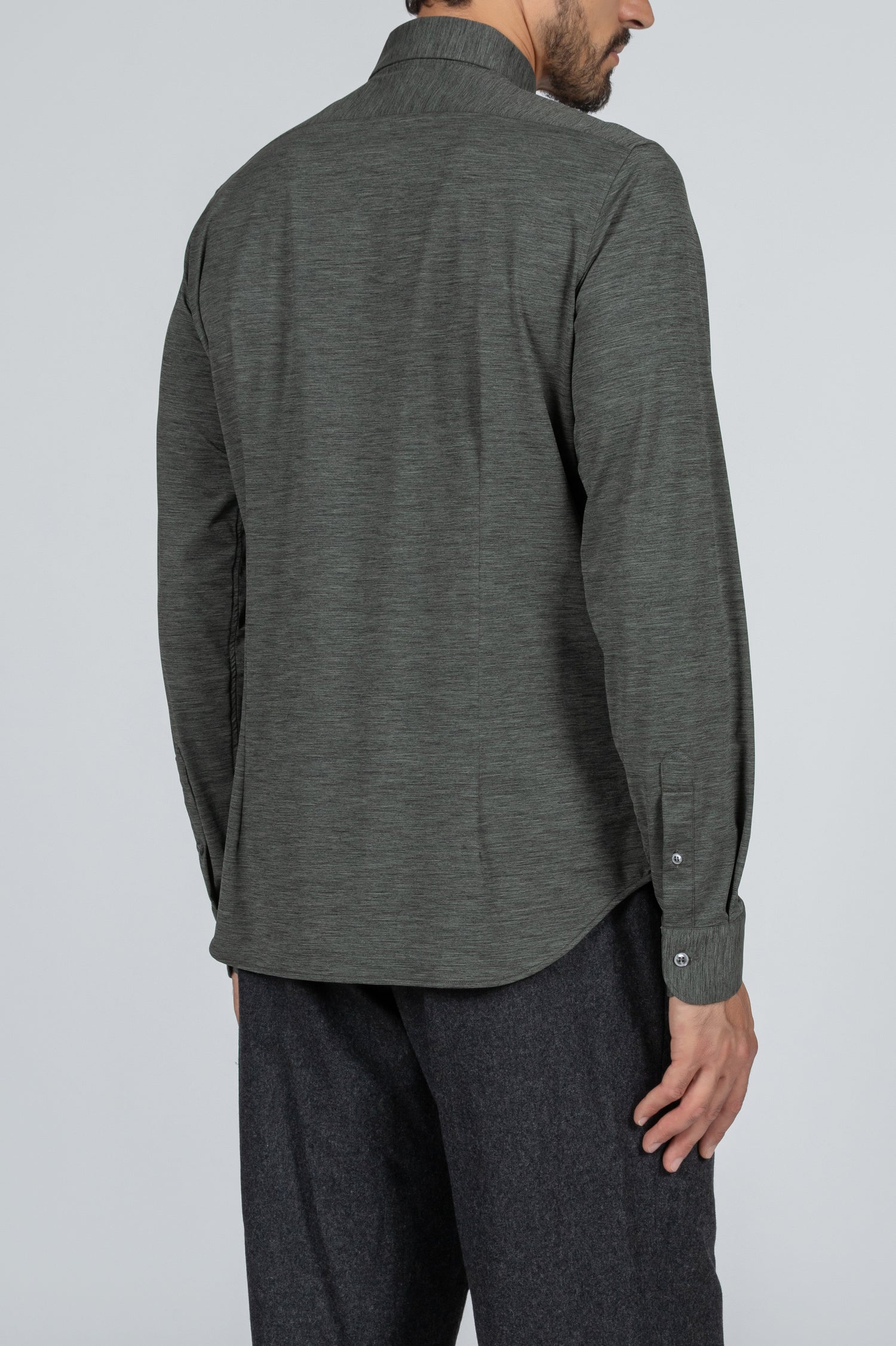 Camicia da uomo Active tinta unita verde melange, collo italiano