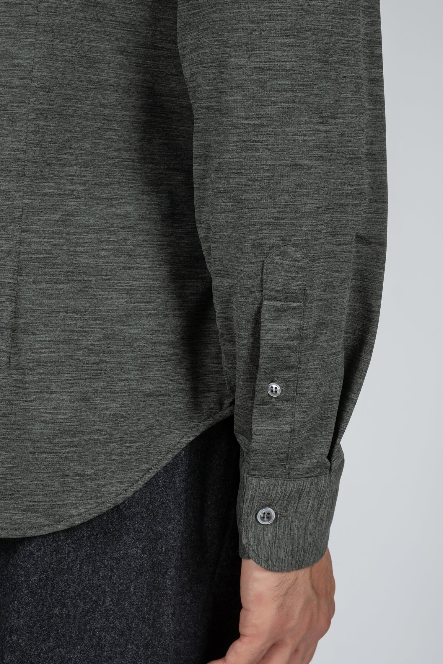 Camicia da uomo Active tinta unita verde melange, collo italiano