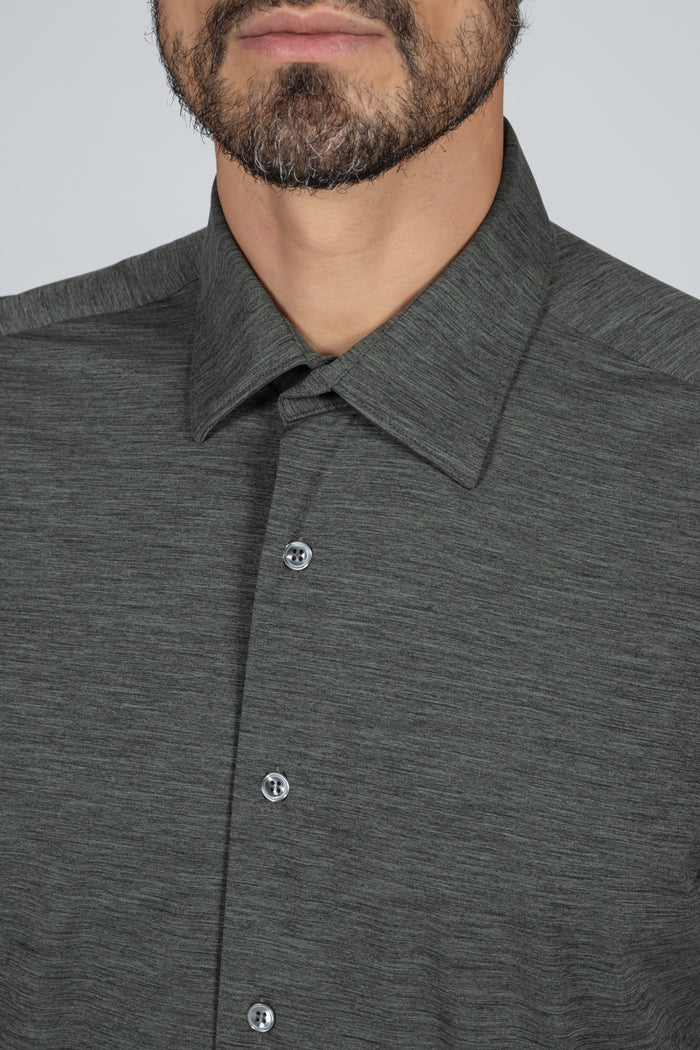 Camisa de hombre Active lisa verde jaspeado, cuello italiano