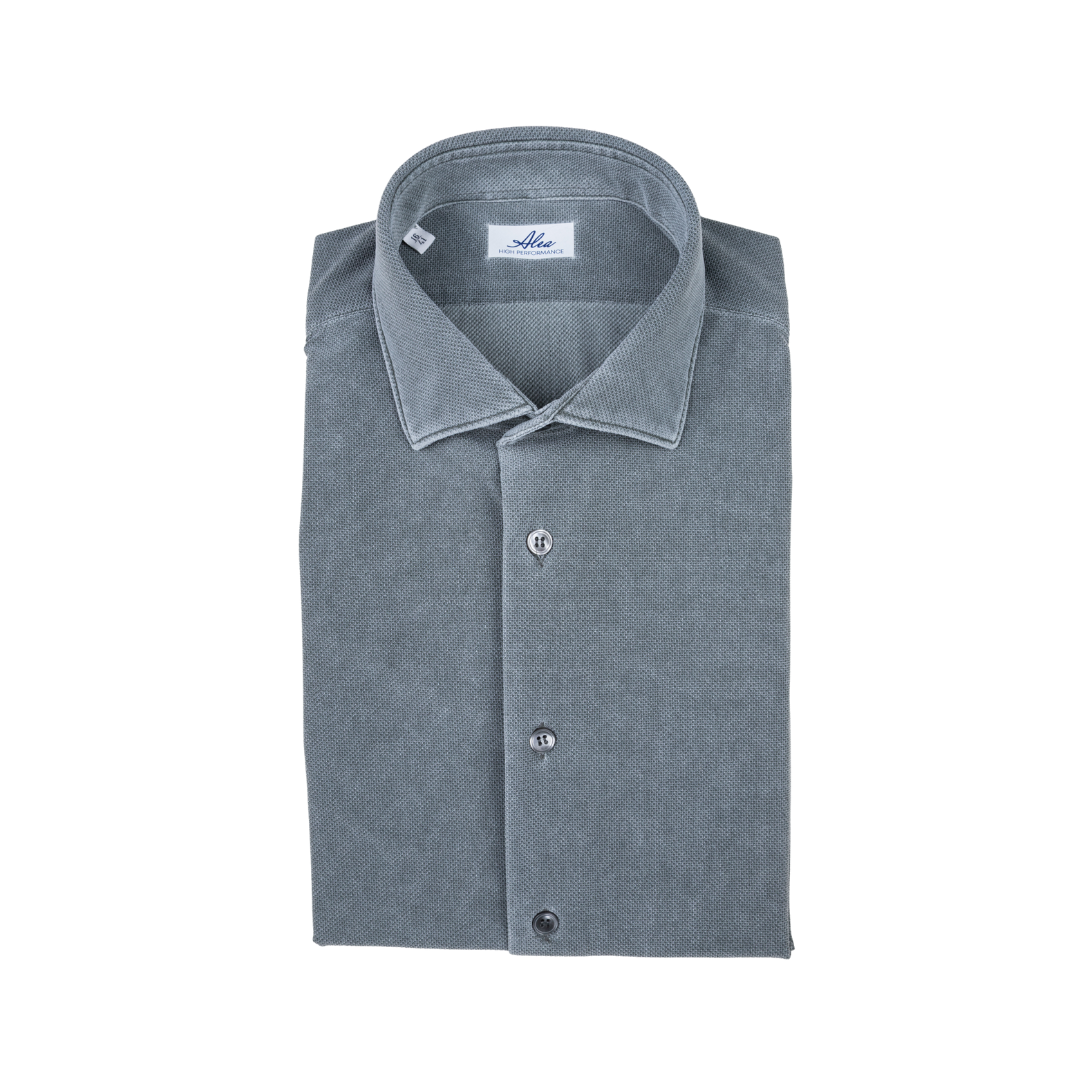 Active men's shirt, solid color, faded green, French collar