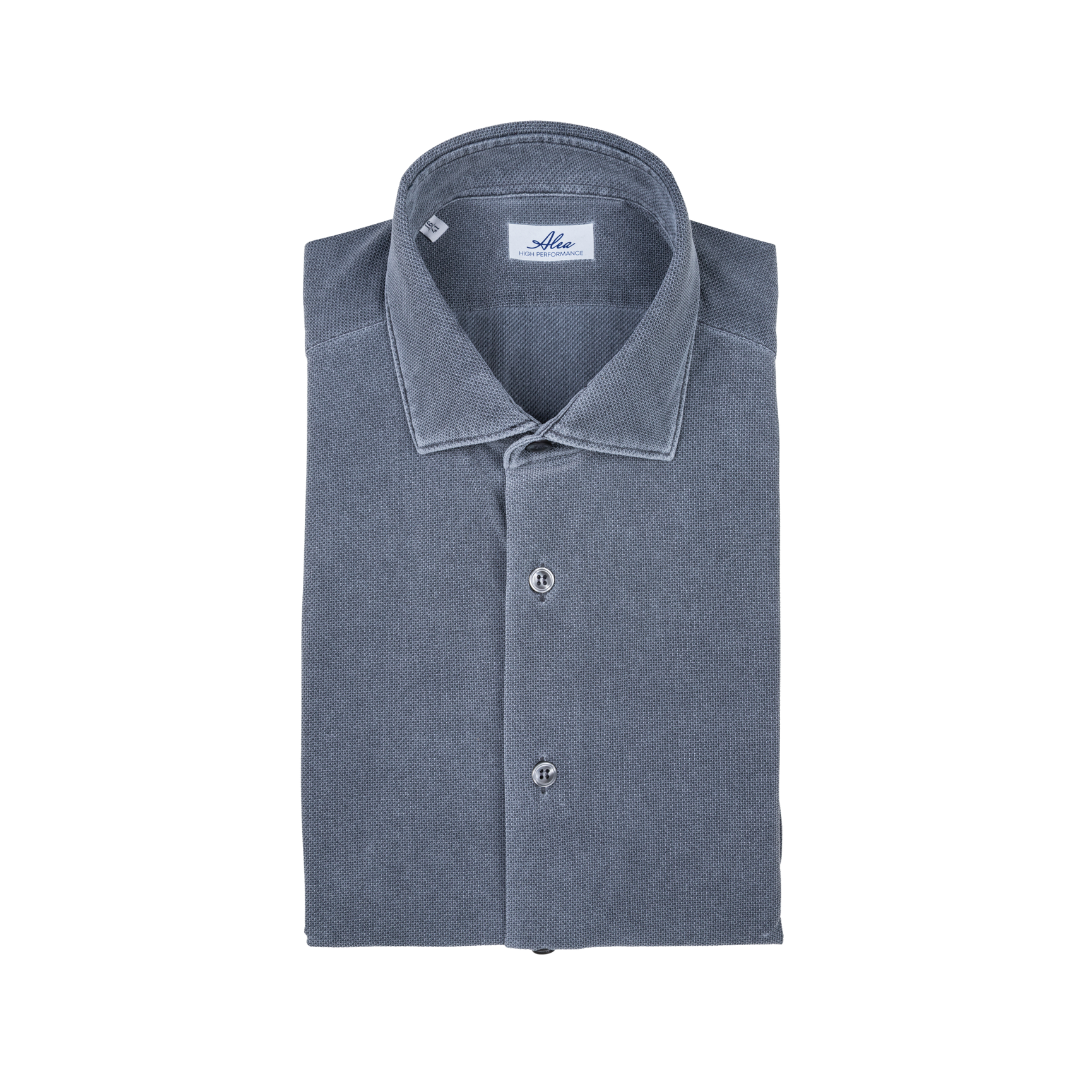 Active men's shirt, solid color, faded blue, French collar