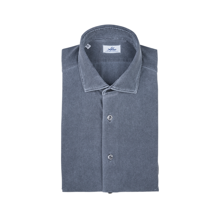 Camisa de hombre Active lisa azul desgastado, cuello francés