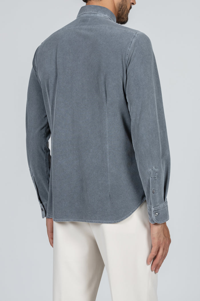 Camisa de hombre Active lisa azul desgastado, cuello francés
