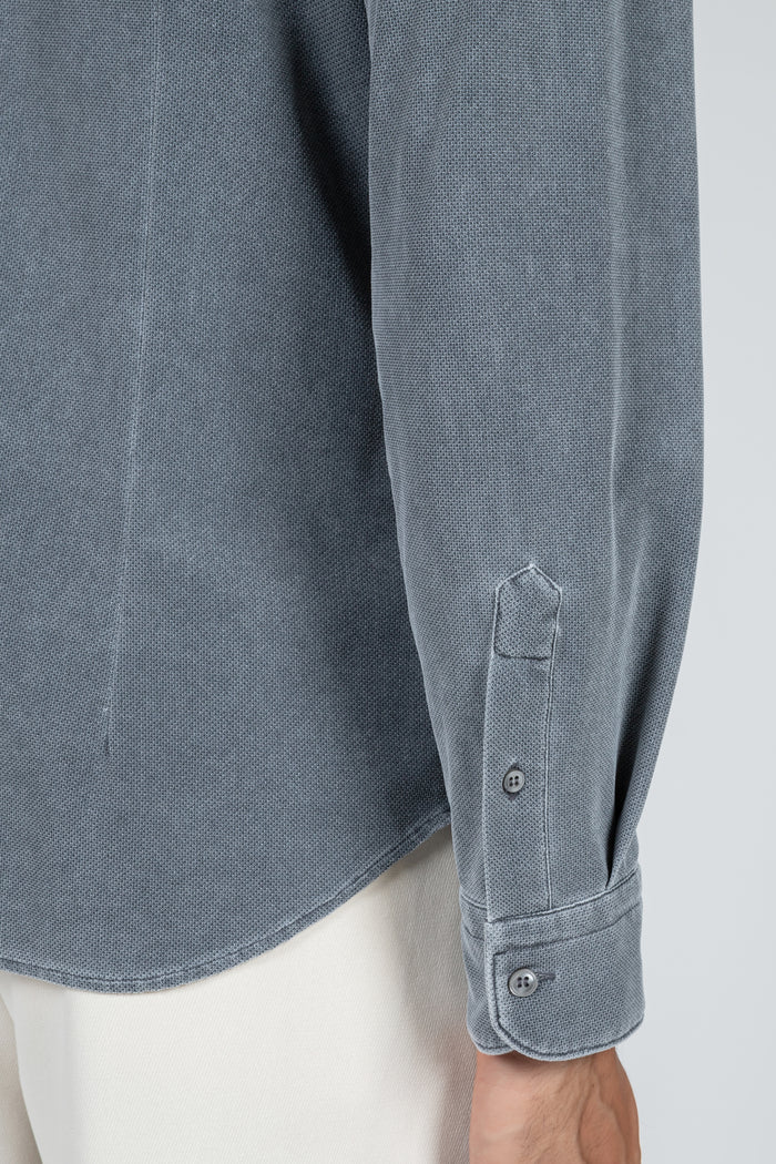 Camisa de hombre Active lisa azul desgastado, cuello francés