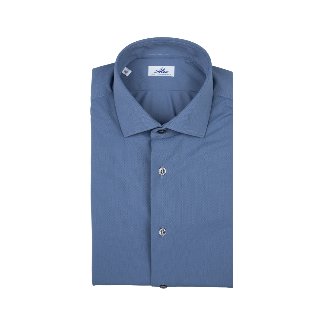 Active men's shirt, solid blue, French collar