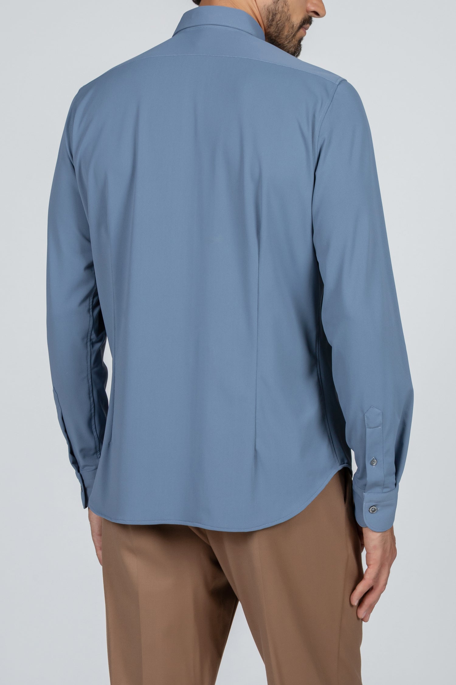 Camicia da uomo Active tinta unita blu, collo francese