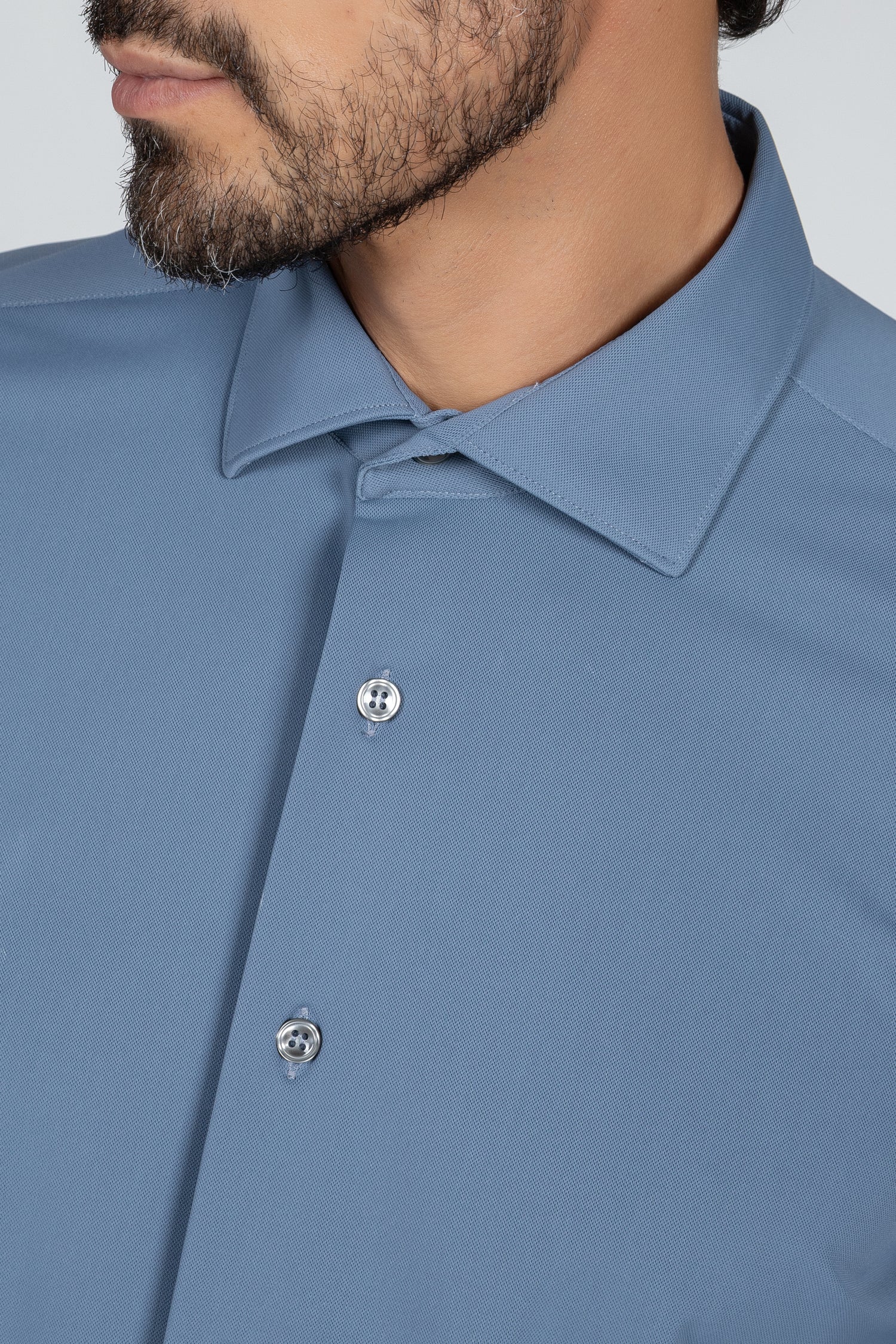 Camicia da uomo Active tinta unita blu, collo francese