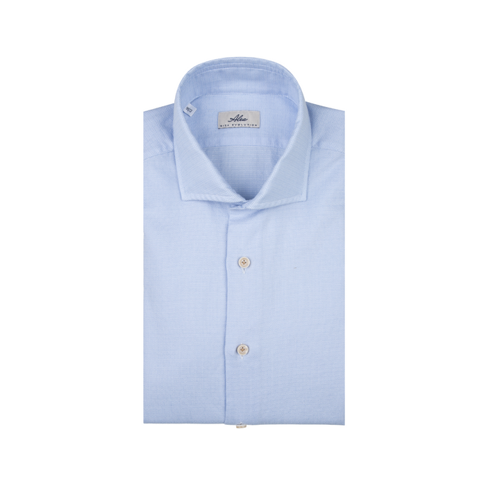 Camisa de hombre Giza evolution falsa lisa azul claro, cuello francés