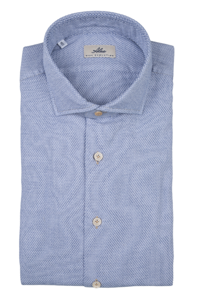 Camisa de hombre Giza Evolution falso liso azul, cuello francés