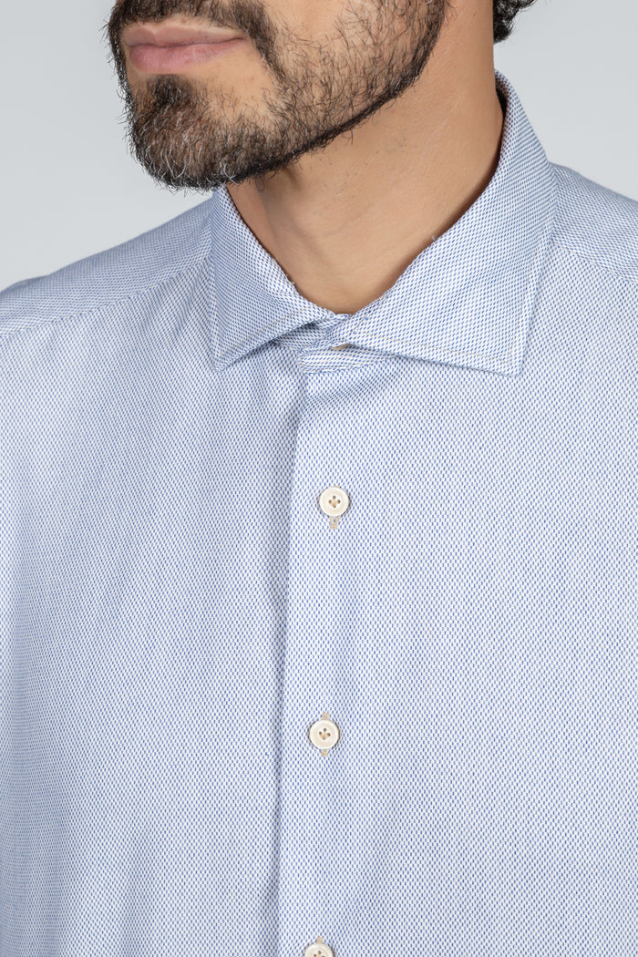 Camisa de hombre Giza Evolution falso liso azul, cuello francés