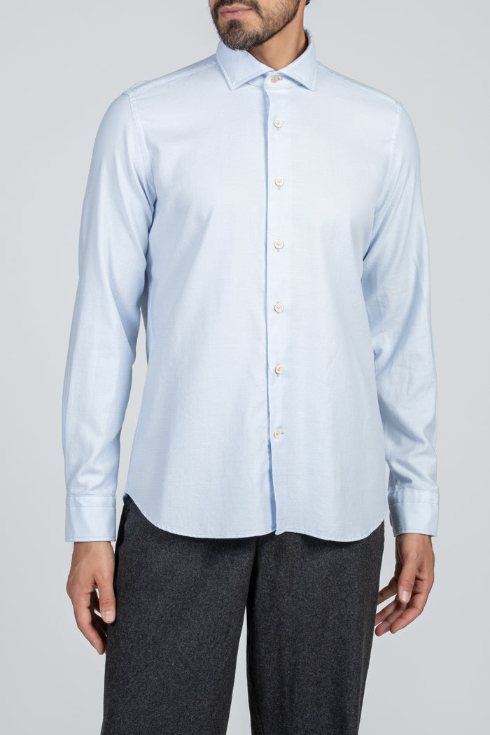Camisa de hombre Giza evolution falsa lisa azul claro, cuello francés