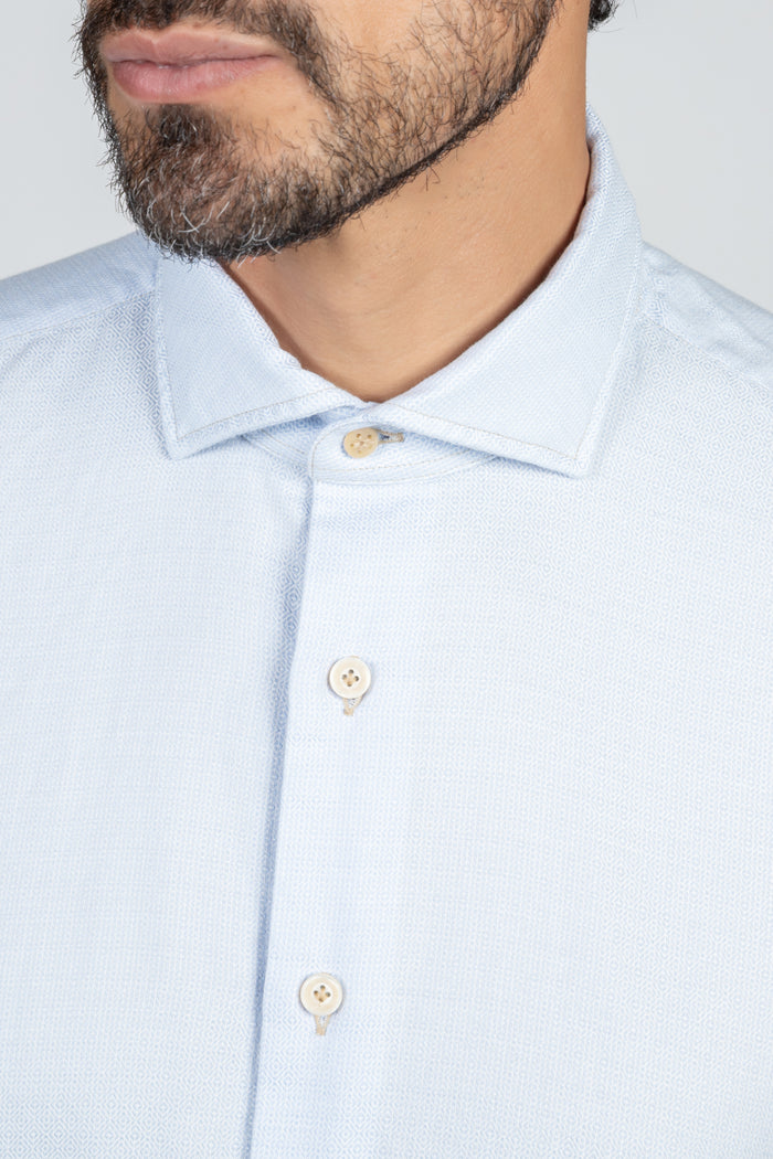 Camisa de hombre Giza evolution falsa lisa azul claro, cuello francés