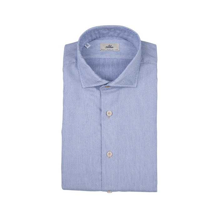 Camisa de hombre Giza Evolution falso liso azul, cuello francés