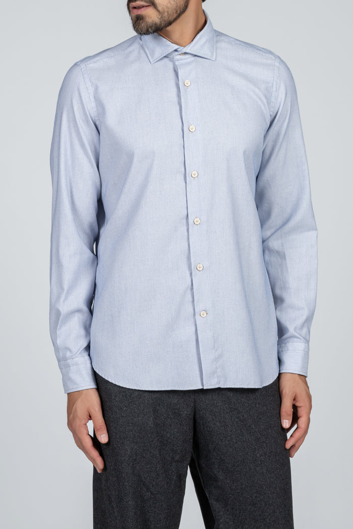 Camisa de hombre Giza Evolution falso liso azul, cuello francés