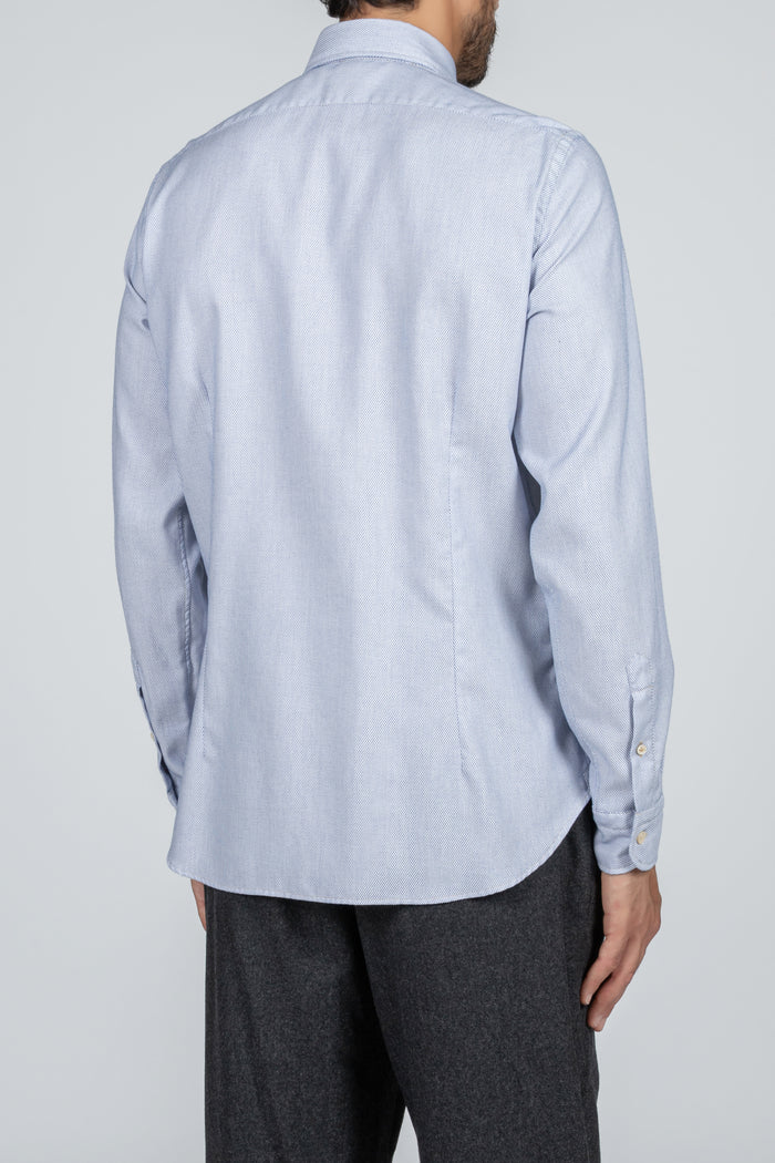 Camisa de hombre Giza Evolution falso liso azul, cuello francés