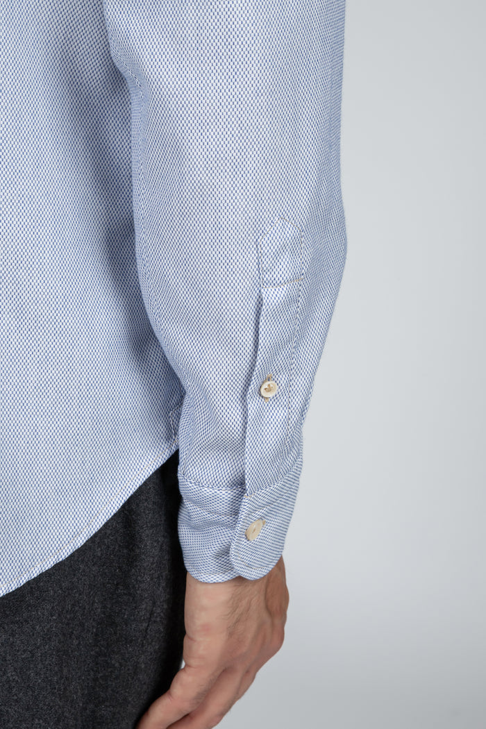 Camisa de hombre Giza Evolution falso liso azul, cuello francés