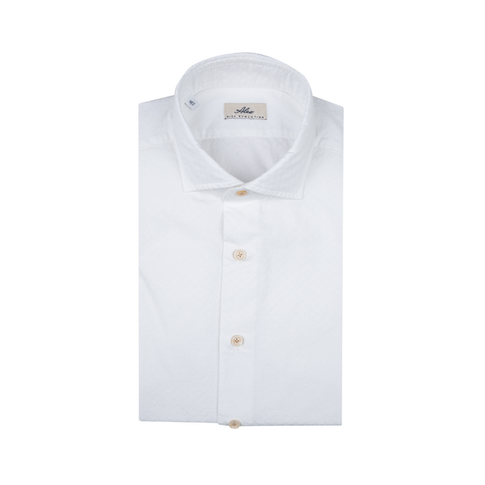 Camisa de hombre Giza Evolution falso liso jacquard marfil, cuello francés