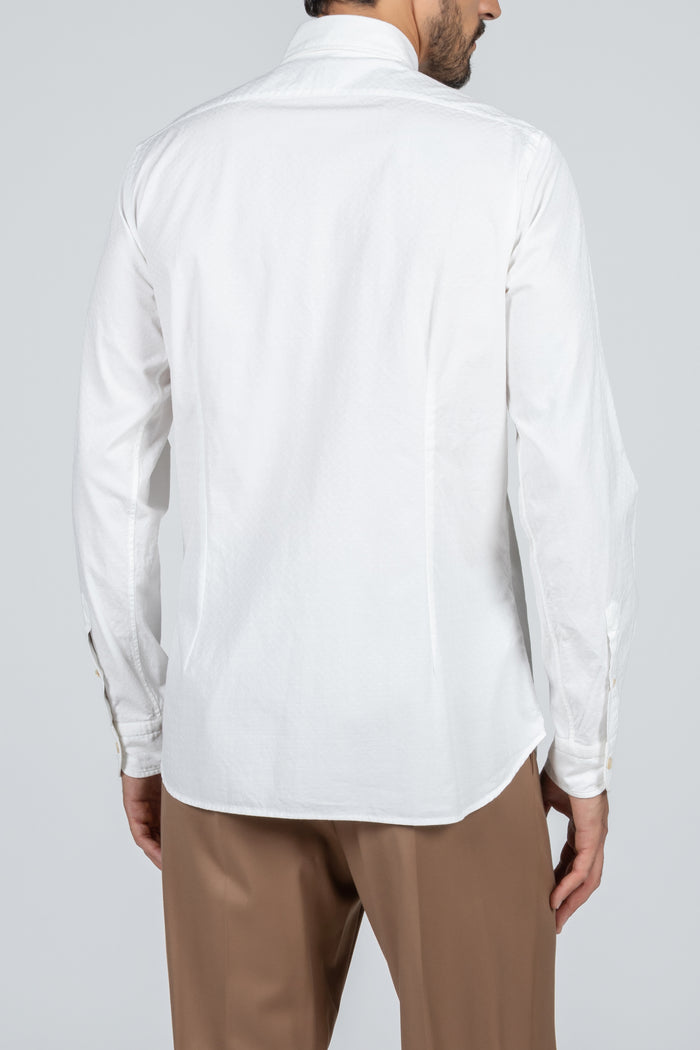 Camisa de hombre Giza Evolution falso liso jacquard marfil, cuello francés