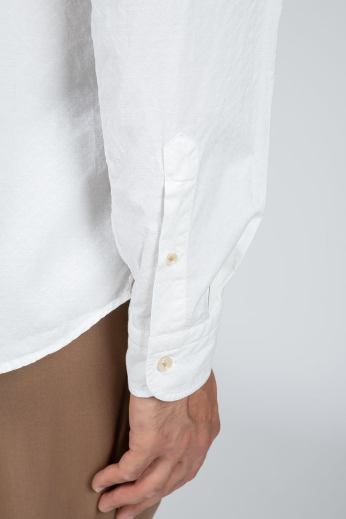 Camisa de hombre Giza Evolution falso liso jacquard marfil, cuello francés