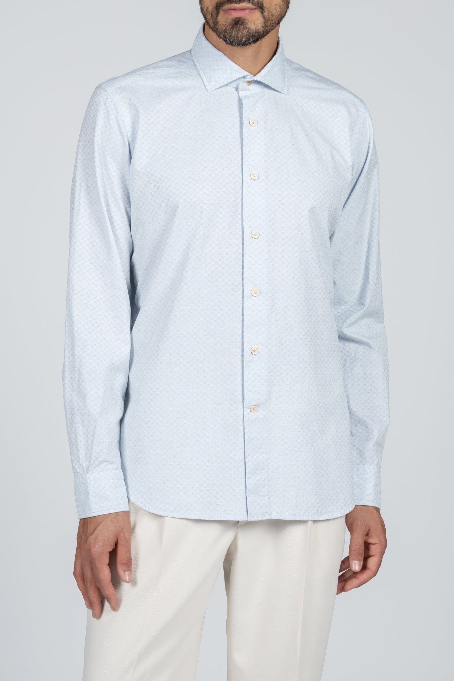 Camicia da uomo Giza evolution falso unito jacquard  azzurro, collo francese
