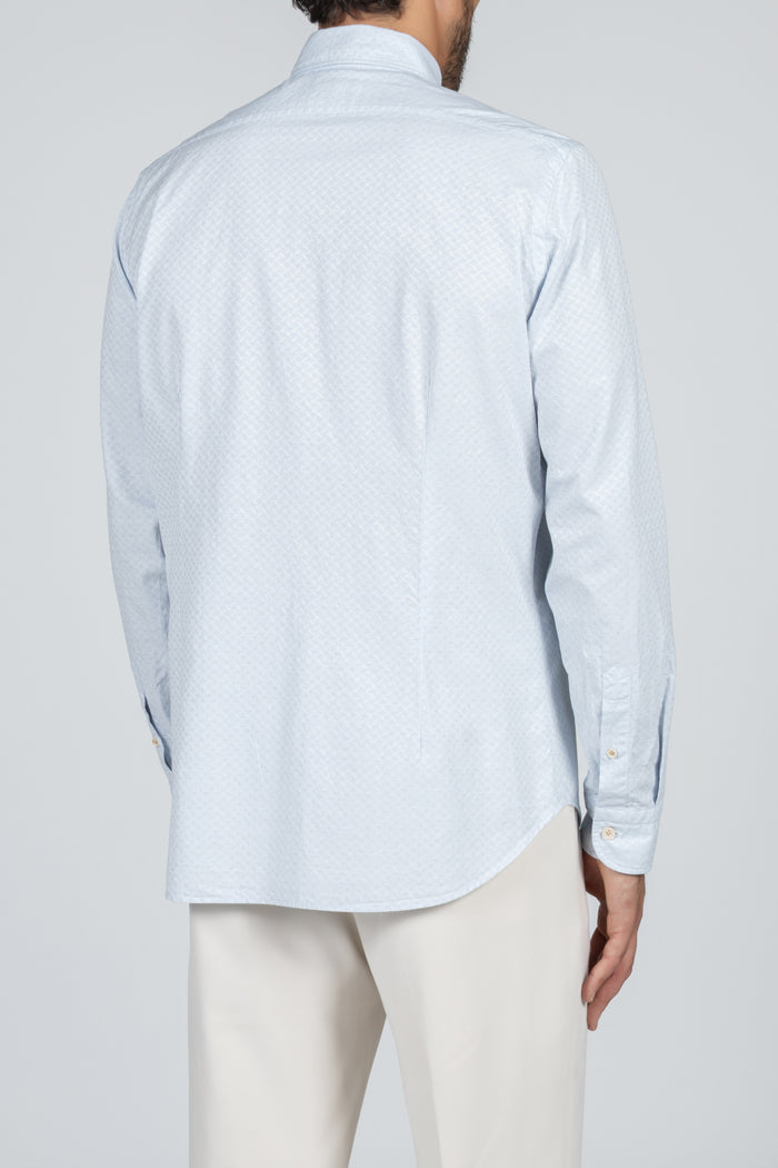 Camisa de hombre Giza evolution falso liso jacquard celeste, cuello francés