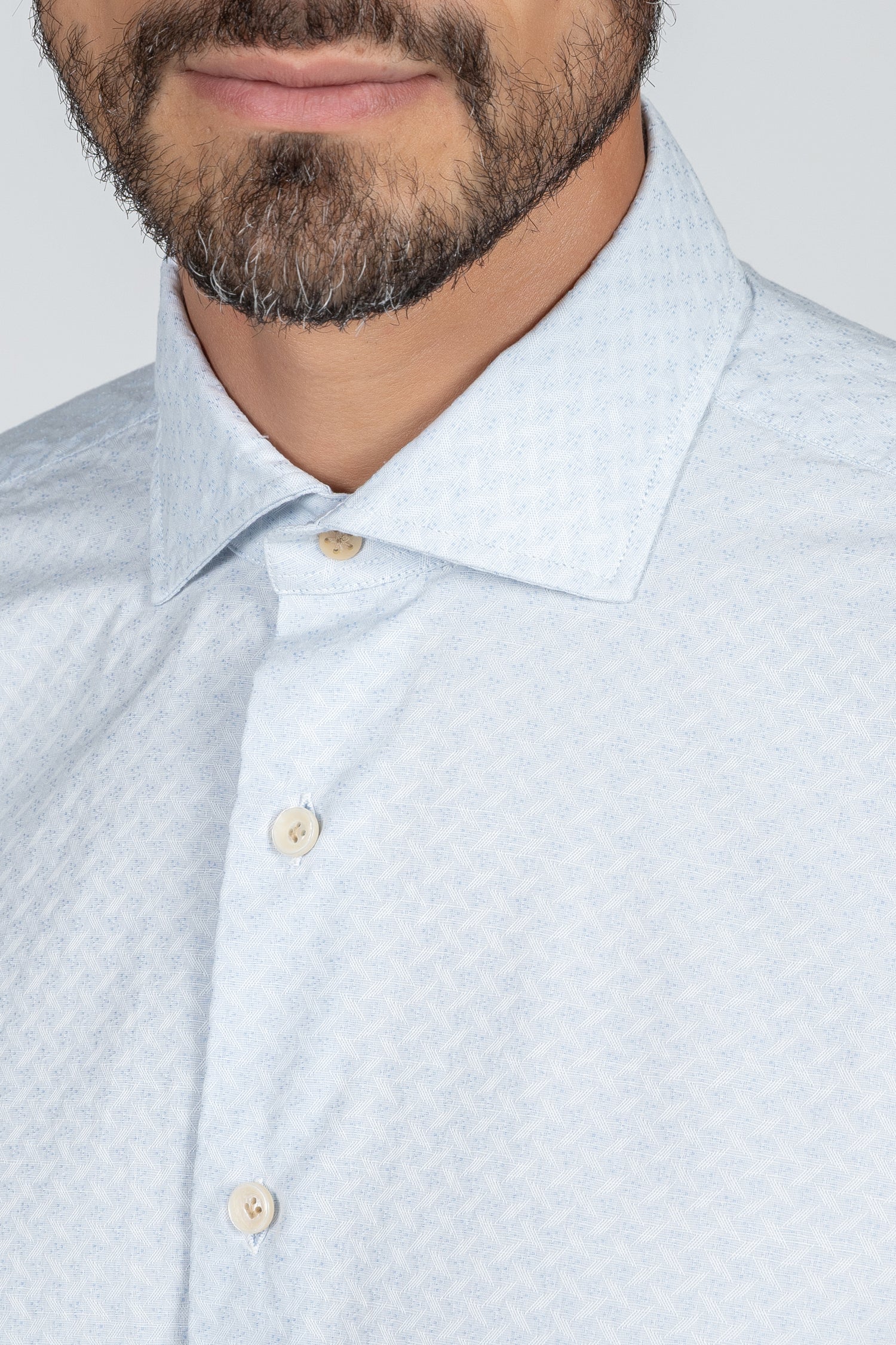 Camicia da uomo Giza evolution falso unito jacquard  azzurro, collo francese