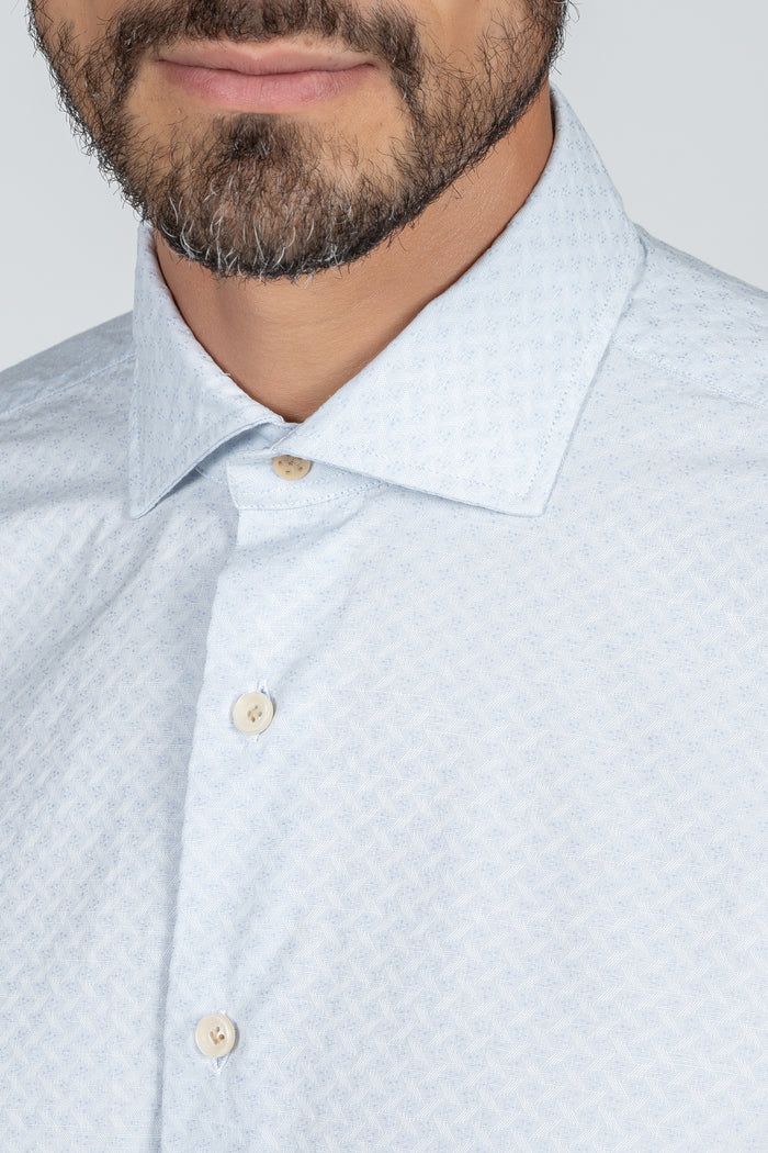 Camisa de hombre Giza evolution falso liso jacquard celeste, cuello francés