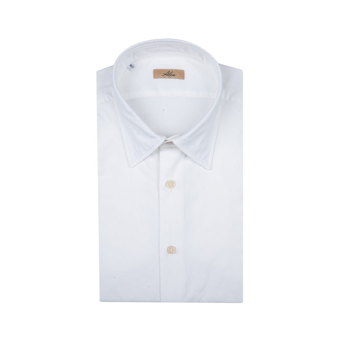 Camisa de hombre sport en tejido white denim, cuello italiano