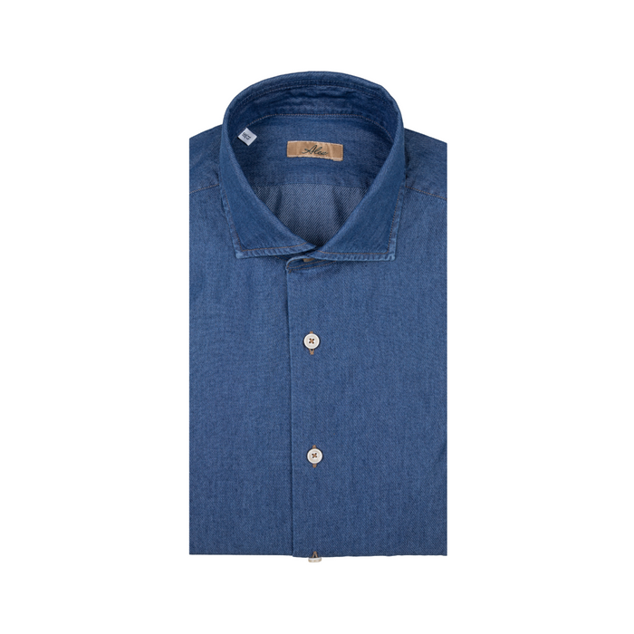 Camisa de hombre sport en tejido denim y cuello francés