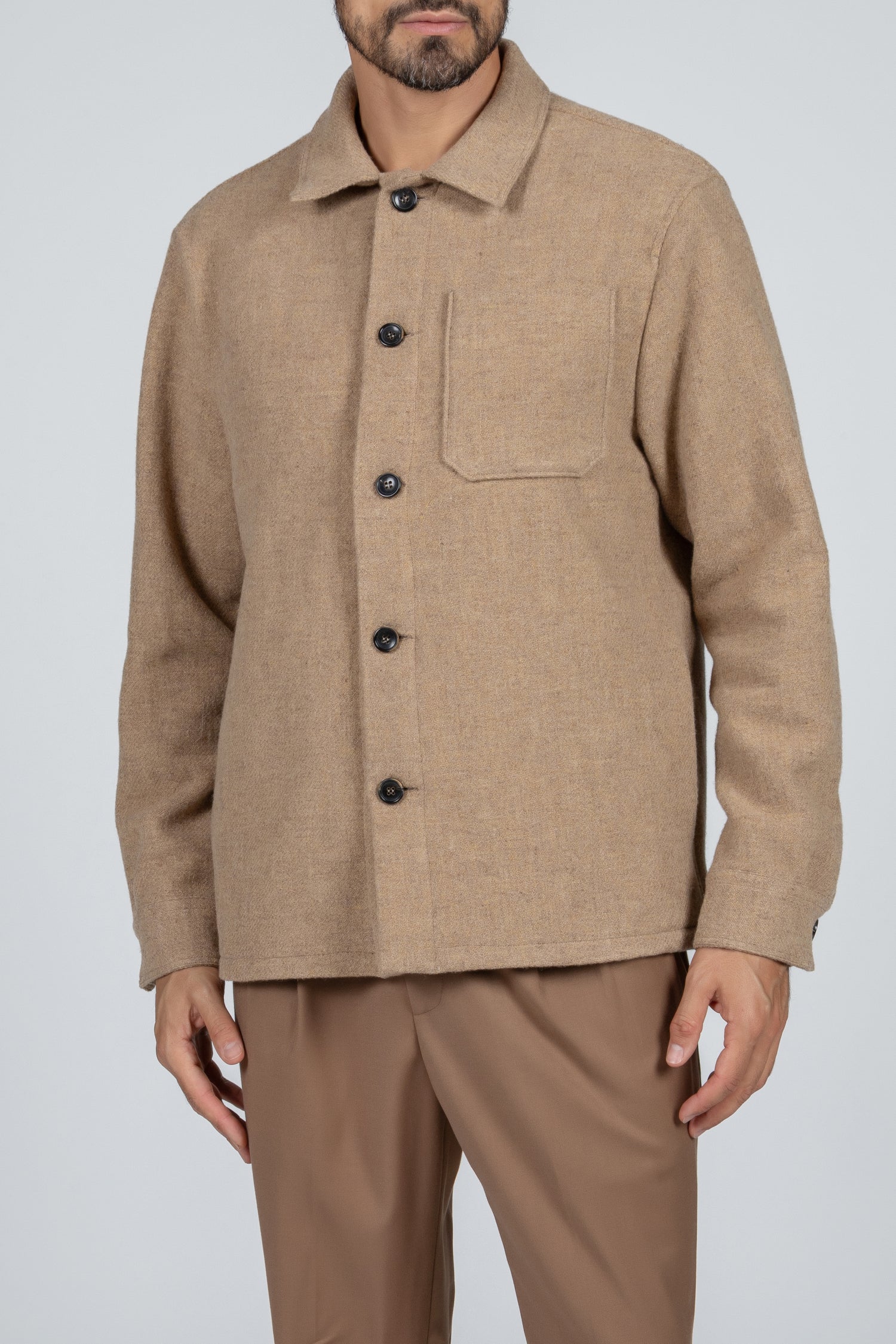 Overshirt da uomo beige in tessuto 100% lana