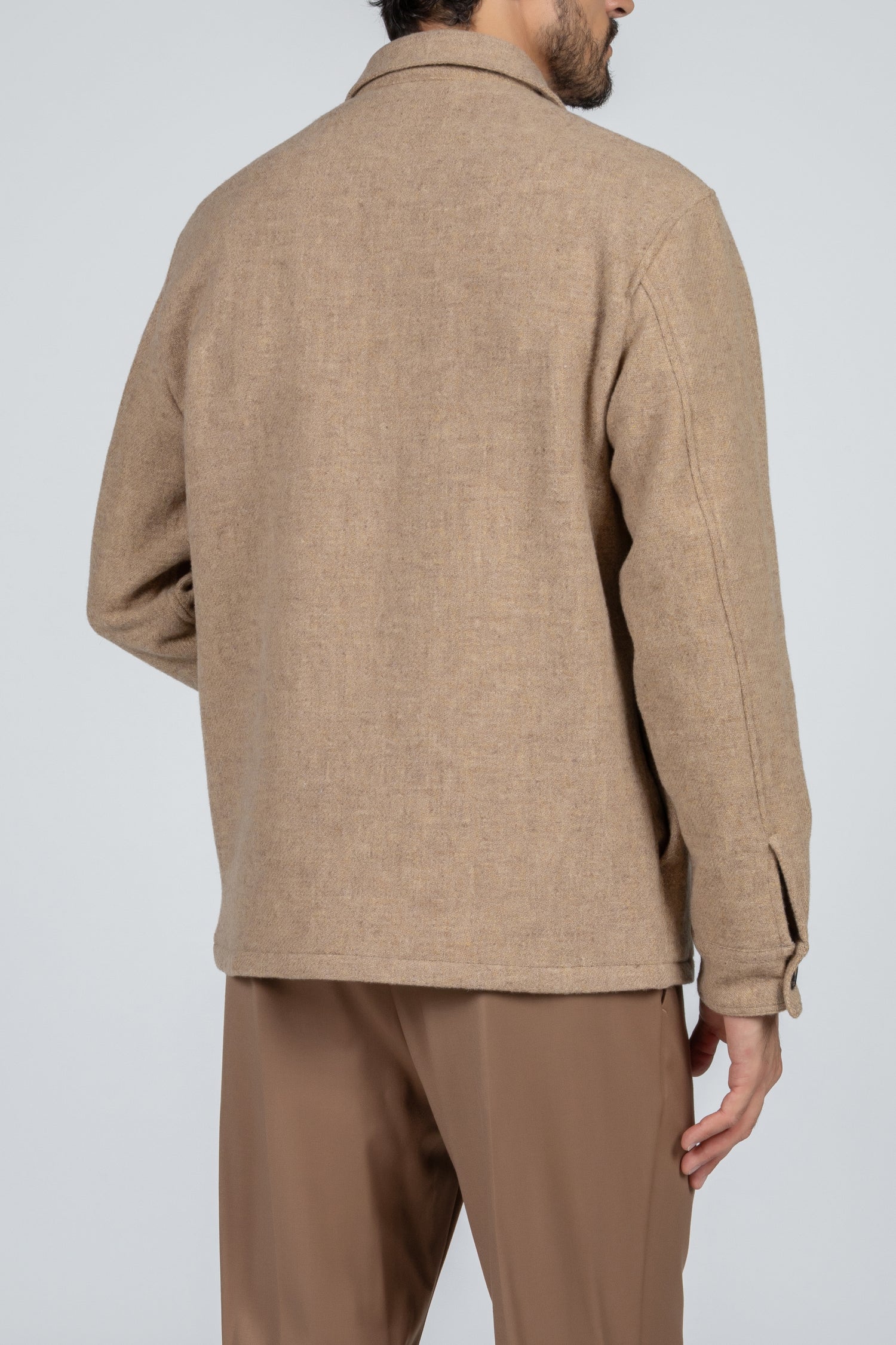 Overshirt da uomo beige in tessuto 100% lana