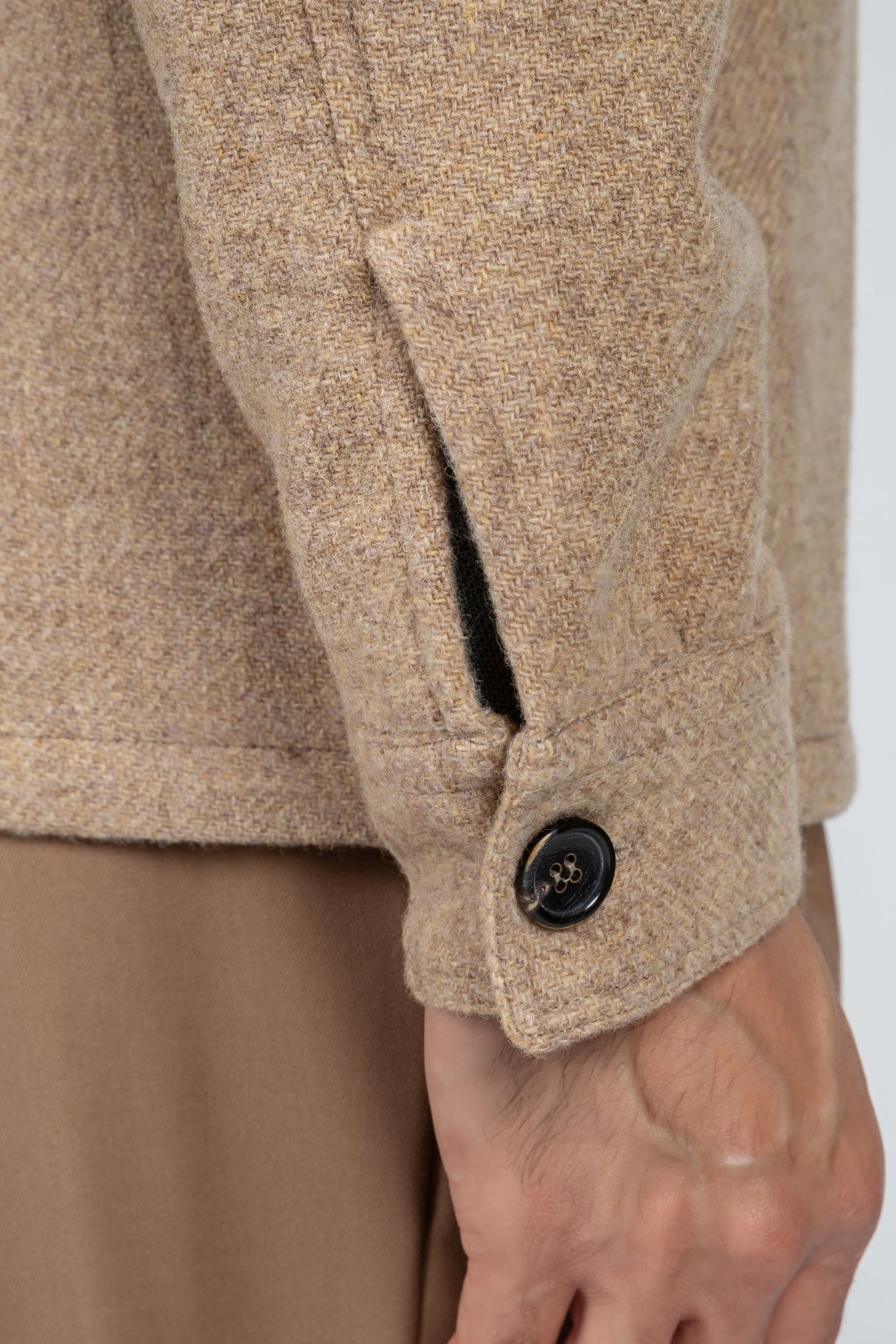 Overshirt da uomo beige in tessuto 100% lana