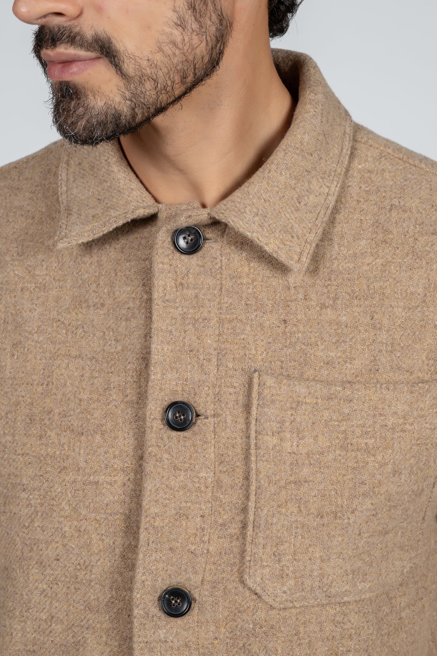 Overshirt da uomo beige in tessuto 100% lana