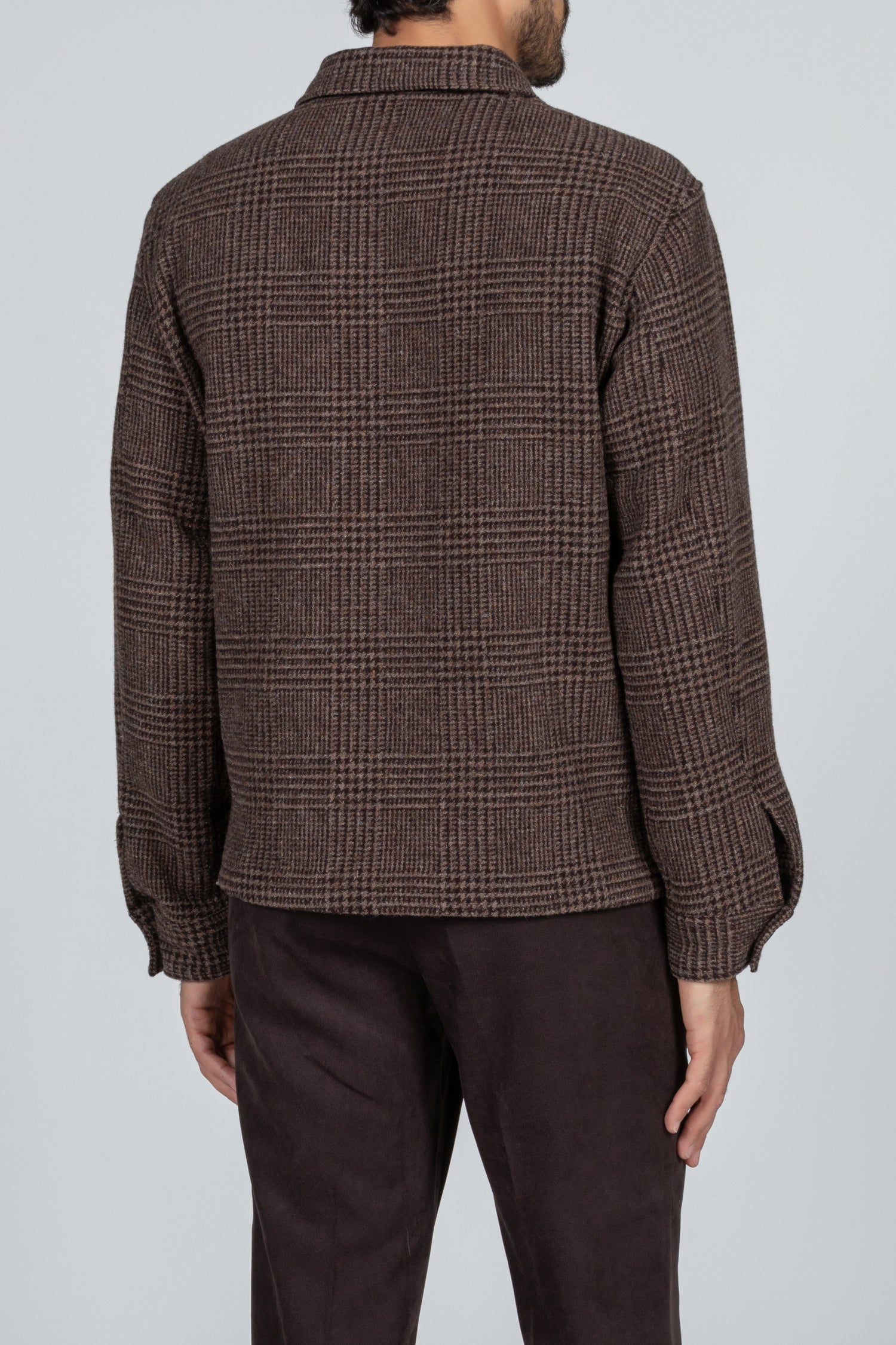 Overshirt da uomo in tessuto marrone 100% lana scozzese