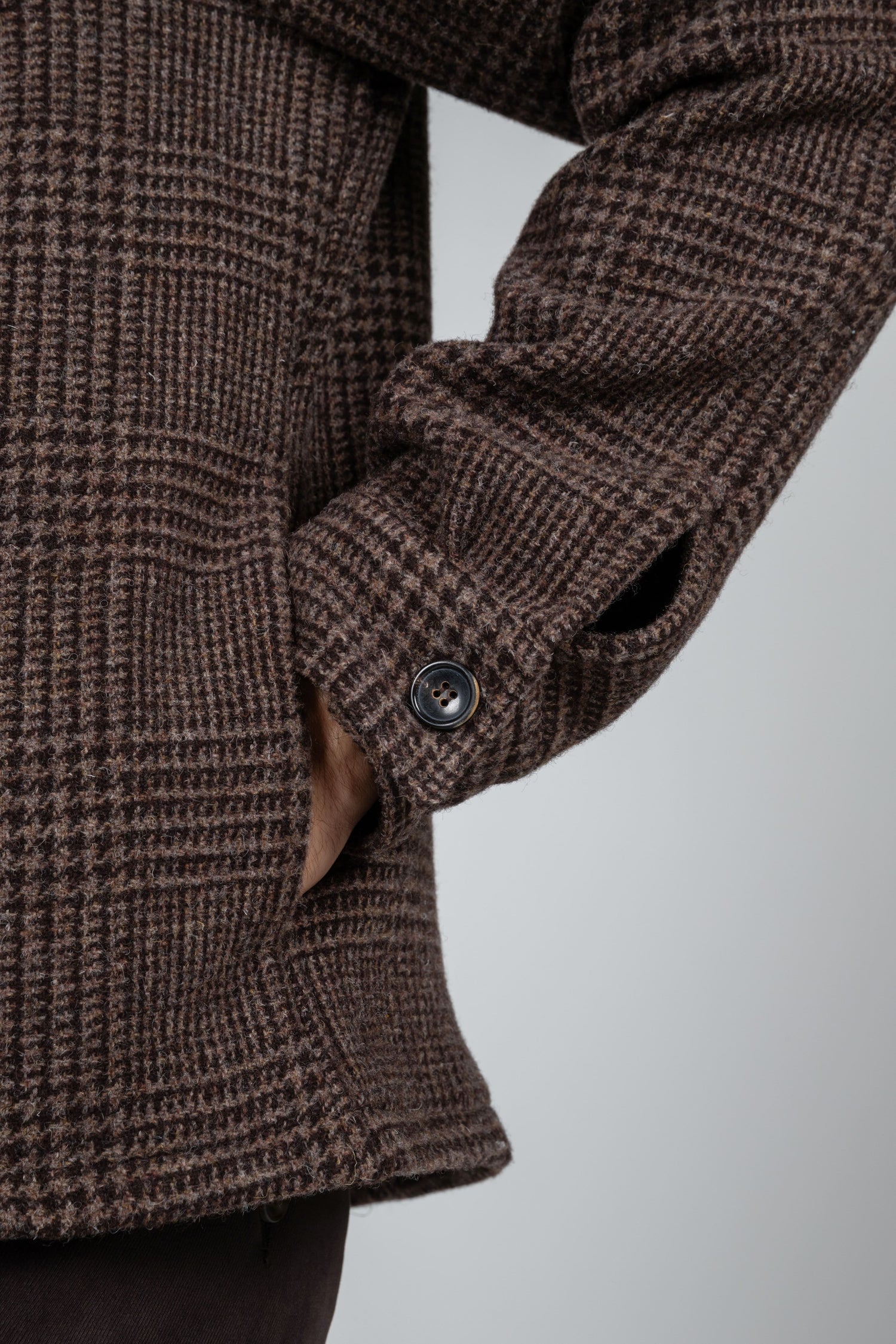 Overshirt da uomo in tessuto marrone 100% lana scozzese
